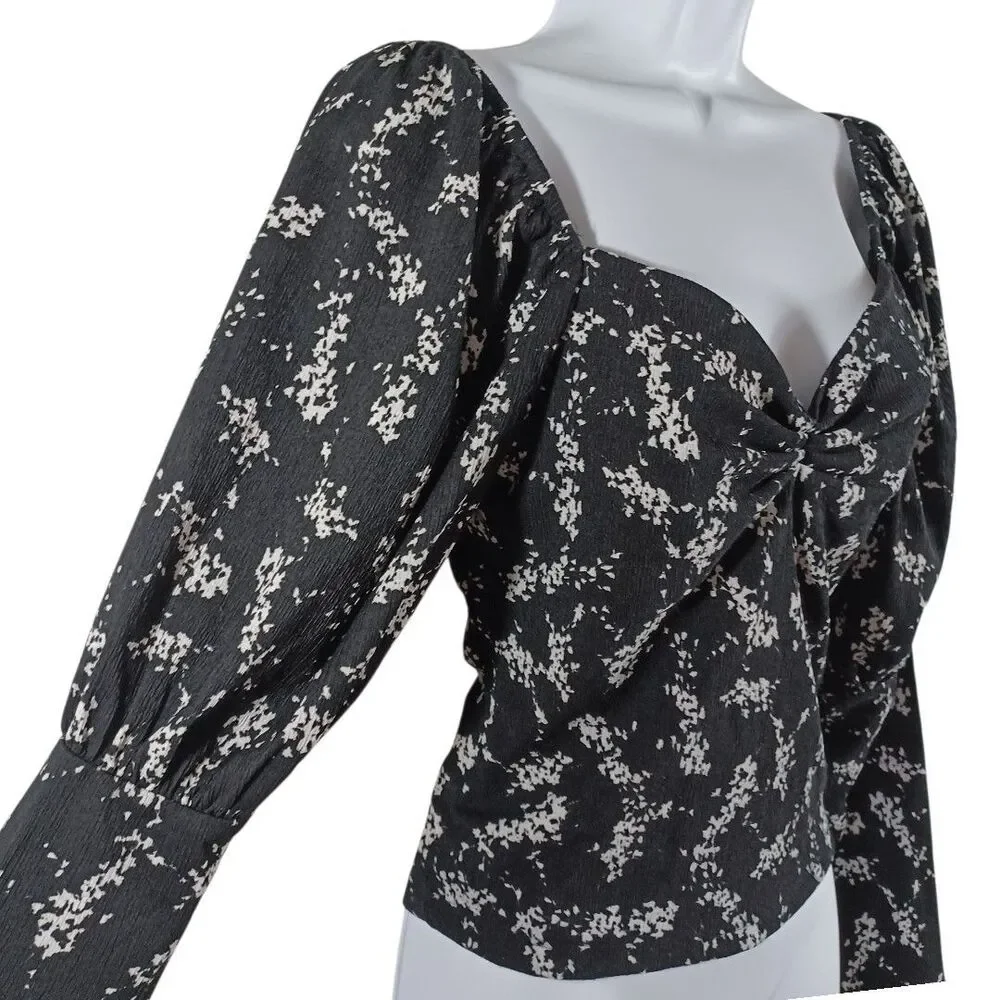 Anthropologie S Black Regencycore Milkmaid Sweetheart Crop Puff Sleeve Top